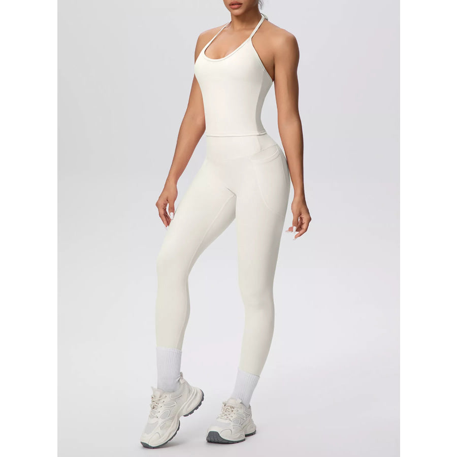 Halter Neck Cami and High-Waisted Leggings Active Set Apparel and Accessories