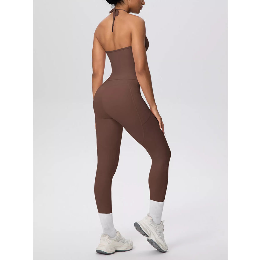 Halter Neck Cami and High-Waisted Leggings Active Set Apparel and Accessories