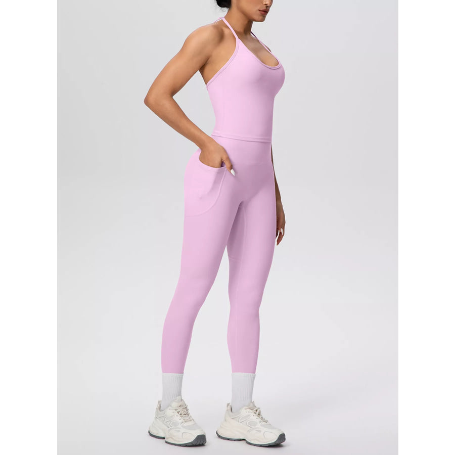 Halter Neck Cami and High-Waisted Leggings Active Set Apparel and Accessories