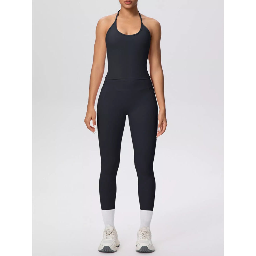 Halter Neck Cami and High-Waisted Leggings Active Set Apparel and Accessories