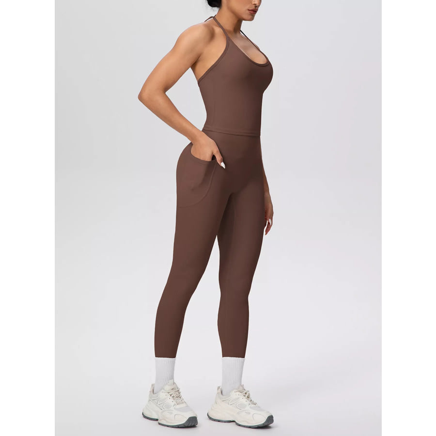 Halter Neck Cami and High-Waisted Leggings Active Set Apparel and Accessories