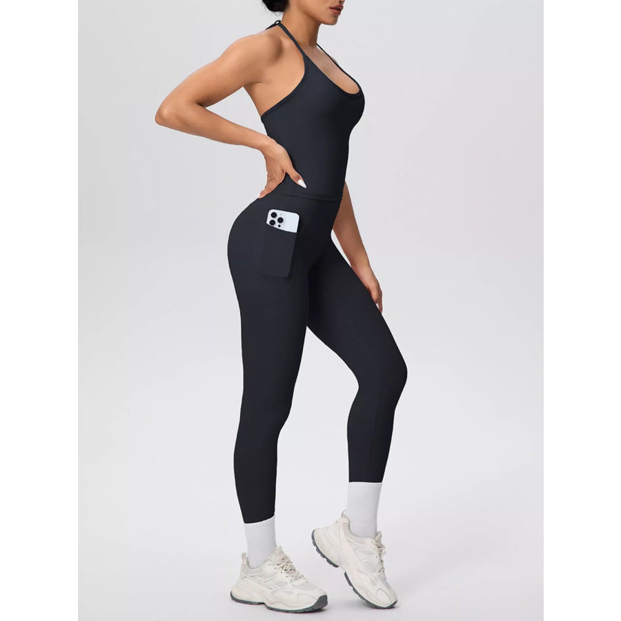 Halter Neck Cami and High-Waisted Leggings Active Set Apparel and Accessories