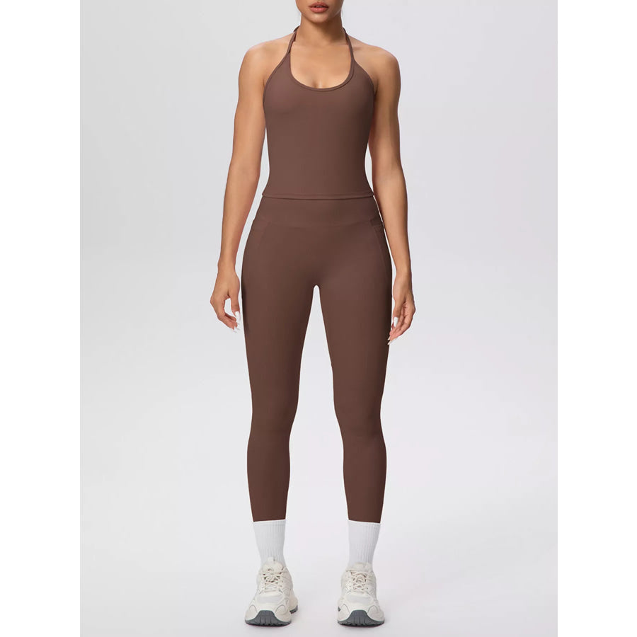 Halter Neck Cami and High-Waisted Leggings Active Set Apparel and Accessories
