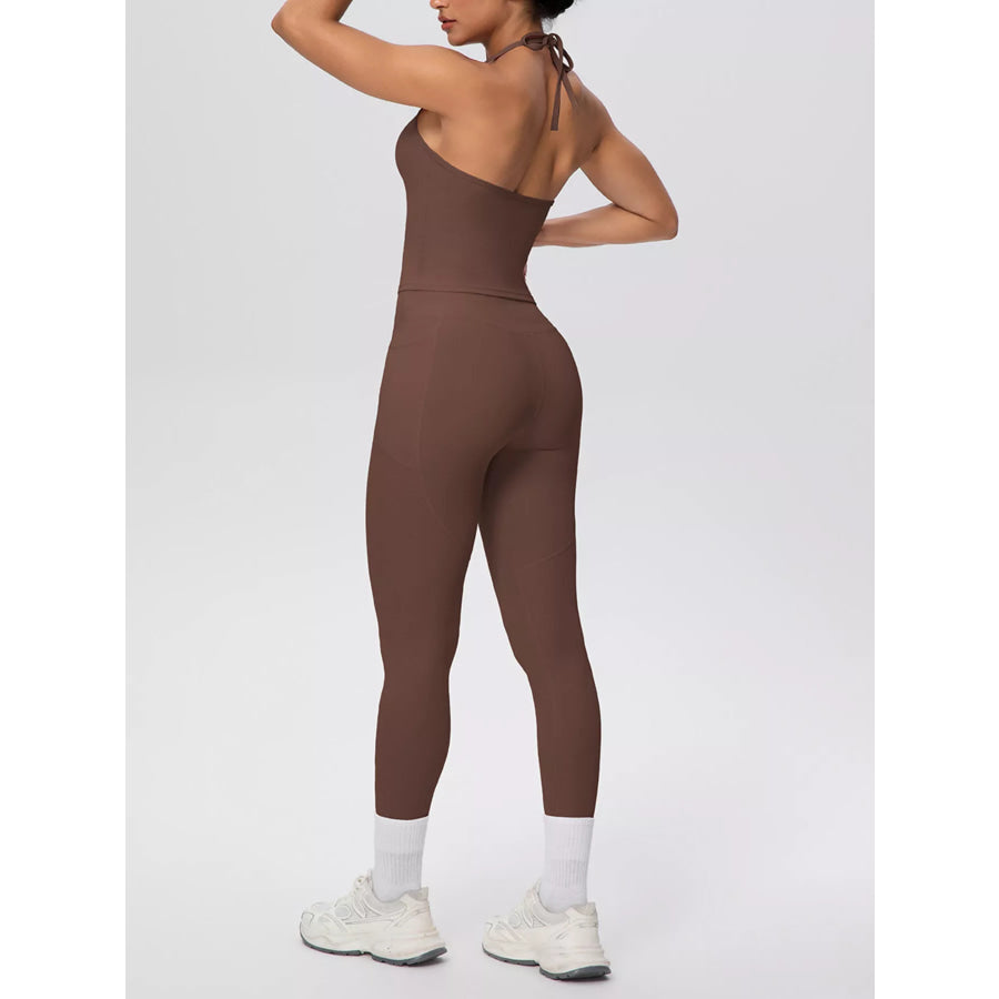 Halter Neck Cami and High-Waisted Leggings Active Set Apparel and Accessories