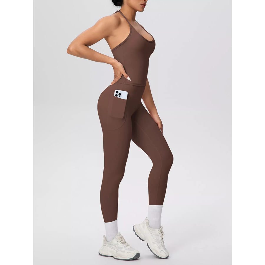 Halter Neck Cami and High-Waisted Leggings Active Set Apparel and Accessories