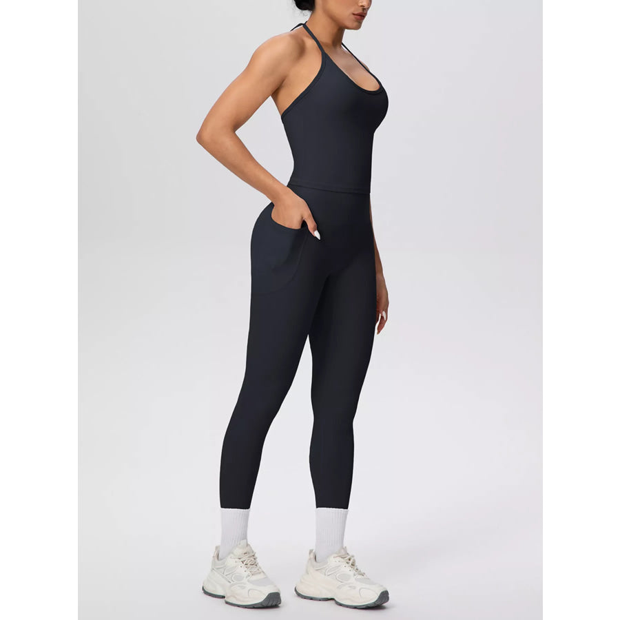 Halter Neck Cami and High-Waisted Leggings Active Set Apparel and Accessories