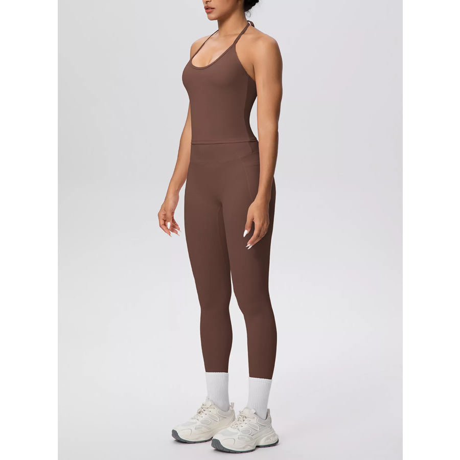 Halter Neck Cami and High-Waisted Leggings Active Set Apparel and Accessories