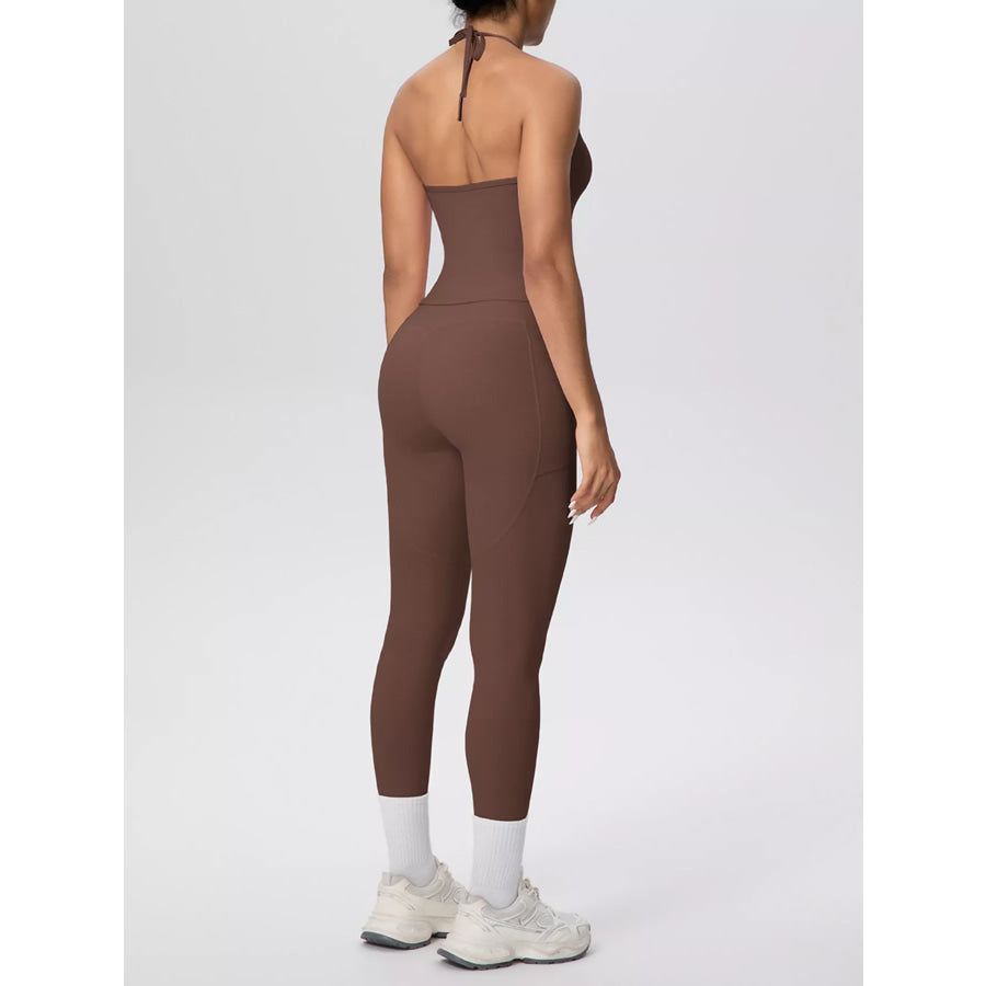 Halter Neck Cami and High-Waisted Leggings Active Set Apparel and Accessories