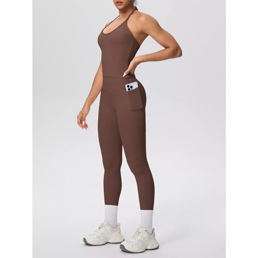 Halter Neck Cami and High-Waisted Leggings Active Set Apparel and Accessories