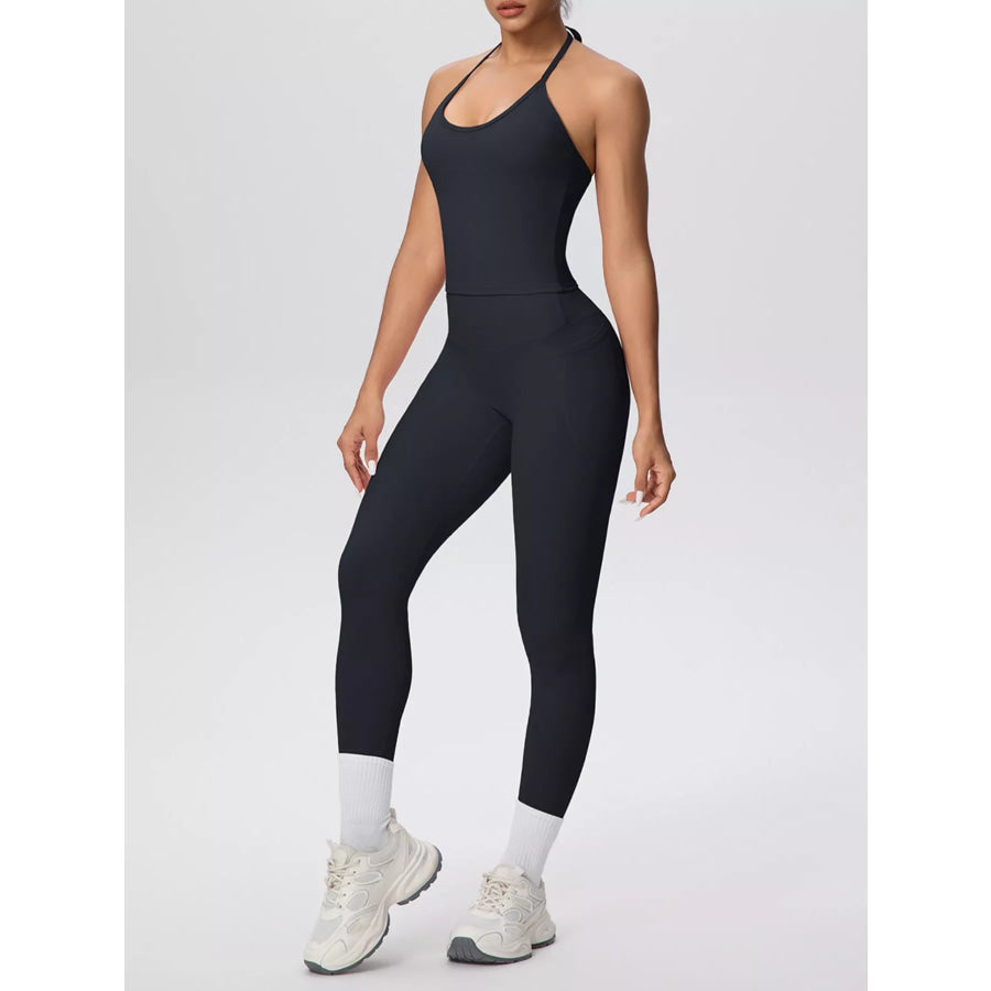 Halter Neck Cami and High-Waisted Leggings Active Set Black / S Apparel and Accessories