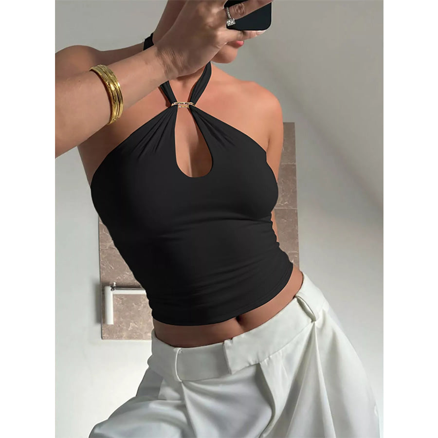 Halter Neck Cami with Keyhole Detail Black / S Apparel and Accessories