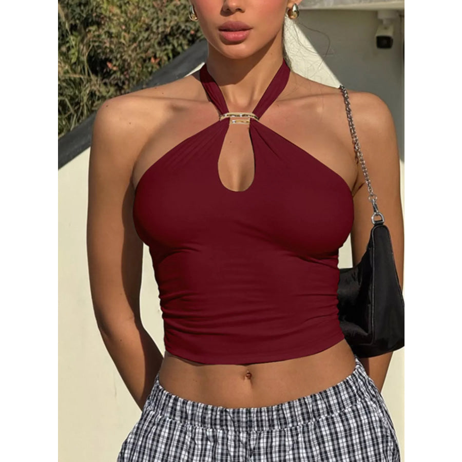 Halter Neck Cami with Keyhole Detail Burgundy / S Apparel and Accessories