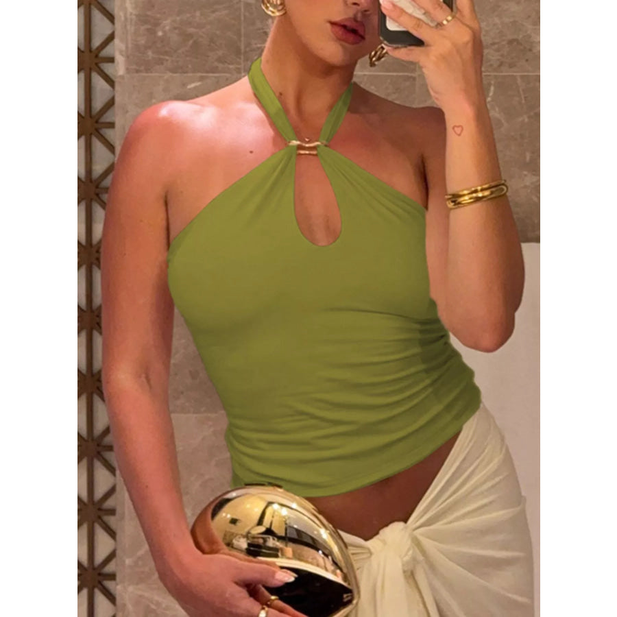 Halter Neck Cami with Keyhole Detail Green / S Apparel and Accessories