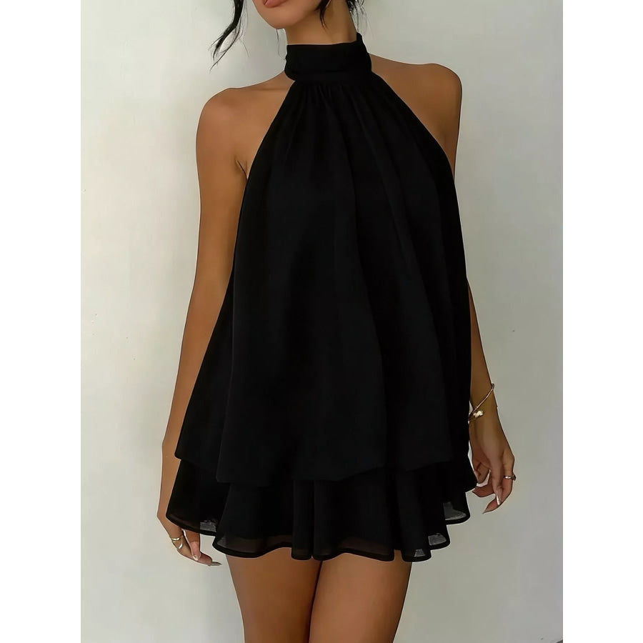 Halter Neck Chiffon Mini Dress Black / XS Apparel and Accessories
