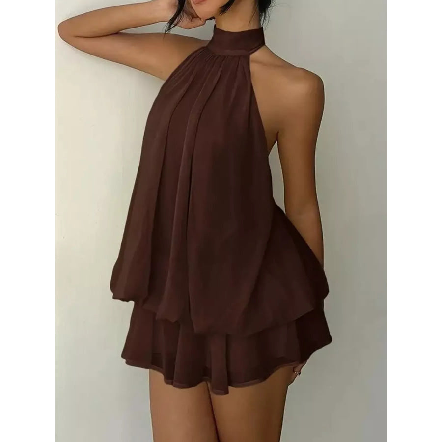 Halter Neck Chiffon Mini Dress Brown / XS Apparel and Accessories