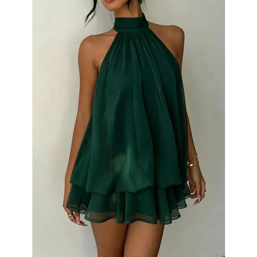 Halter Neck Chiffon Mini Dress Dark Green / XS Apparel and Accessories