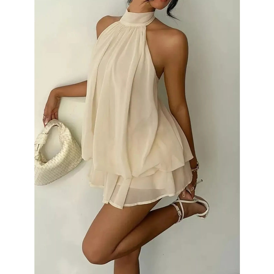 Halter Neck Chiffon Mini Dress Khaki / XS Apparel and Accessories