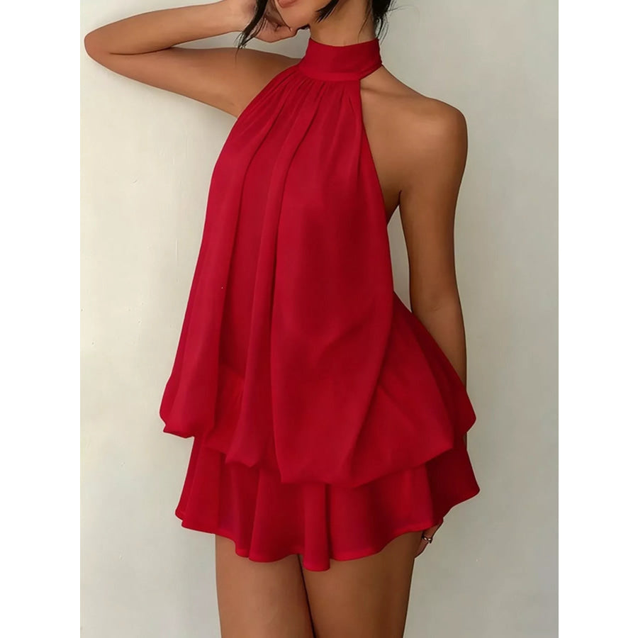 Halter Neck Chiffon Mini Dress Red / XS Apparel and Accessories