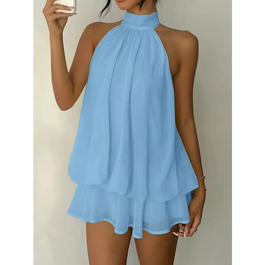 Halter Neck Chiffon Mini Dress Sky Blue / XS Apparel and Accessories