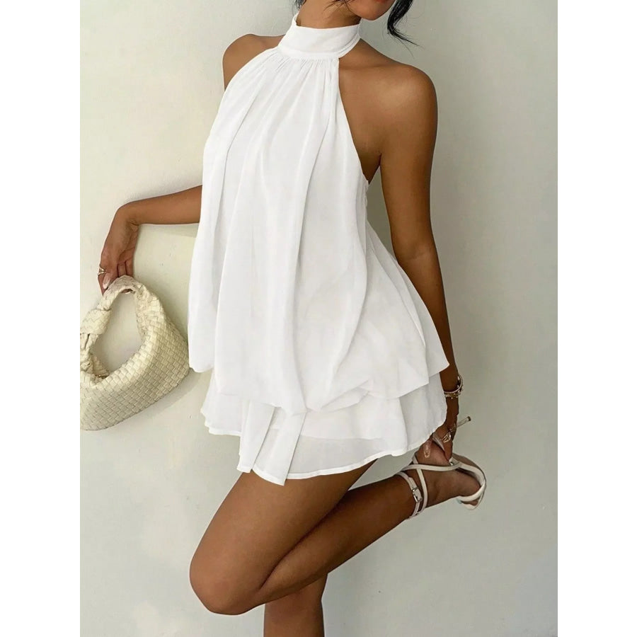 Halter Neck Chiffon Mini Dress White / XS Apparel and Accessories