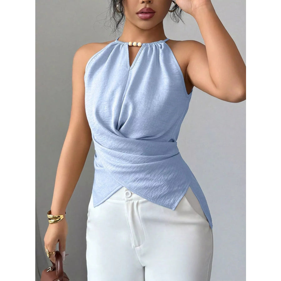 Halter Neck Crisscross Cami Light Blue / S Apparel and Accessories