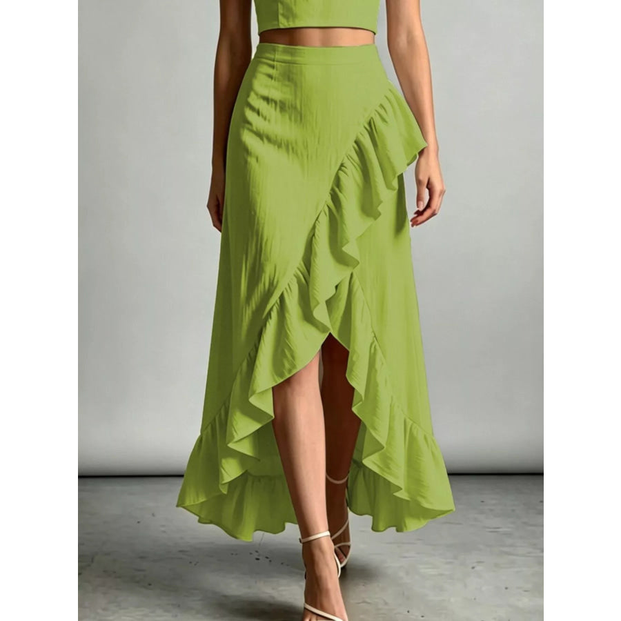 Halter Neck Crop Top and High-Low Maxi Skirt Two-Piece Set Apparel Accessories