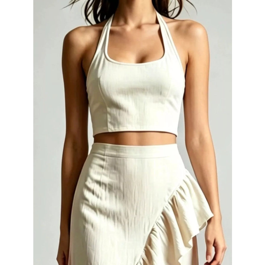 Halter Neck Crop Top and High-Low Maxi Skirt Two-Piece Set Apparel Accessories