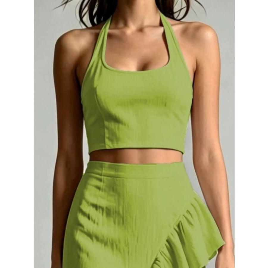 Halter Neck Crop Top and High-Low Maxi Skirt Two-Piece Set Apparel Accessories