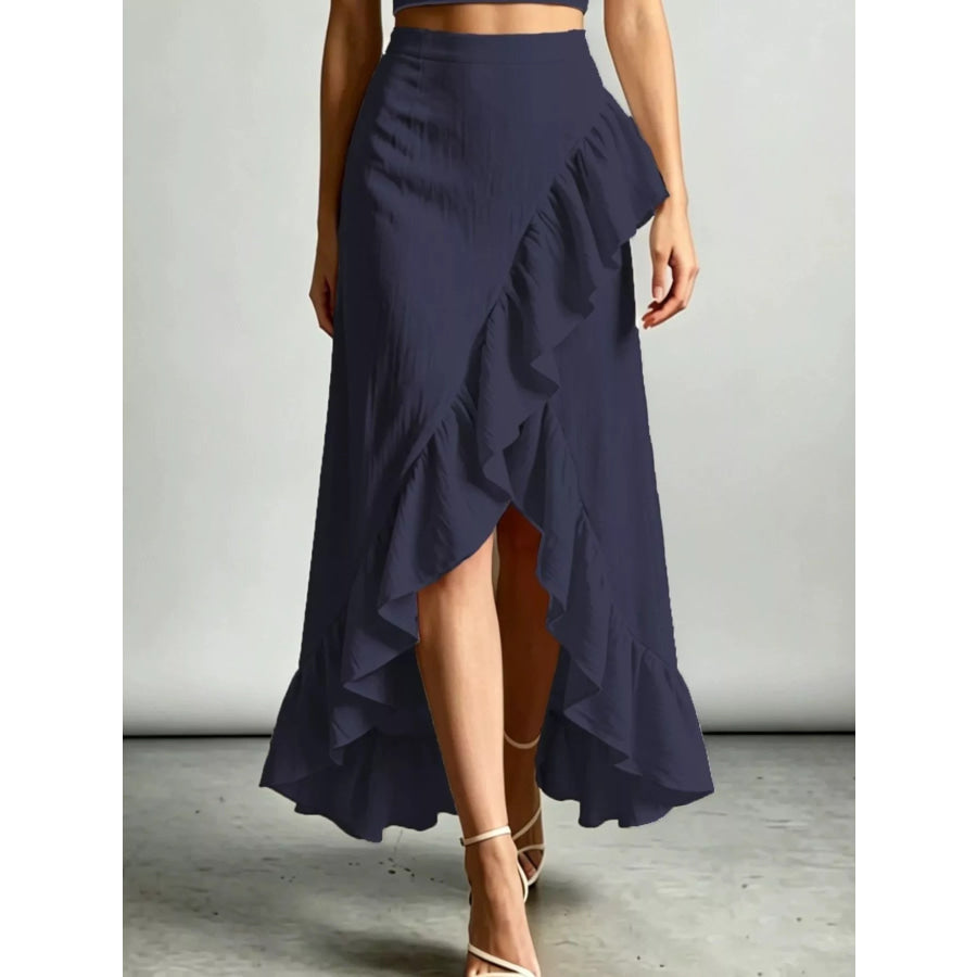 Halter Neck Crop Top and High-Low Maxi Skirt Two-Piece Set Apparel Accessories