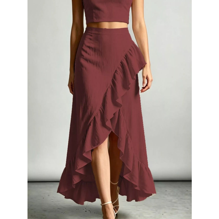 Halter Neck Crop Top and High-Low Maxi Skirt Two-Piece Set Apparel Accessories