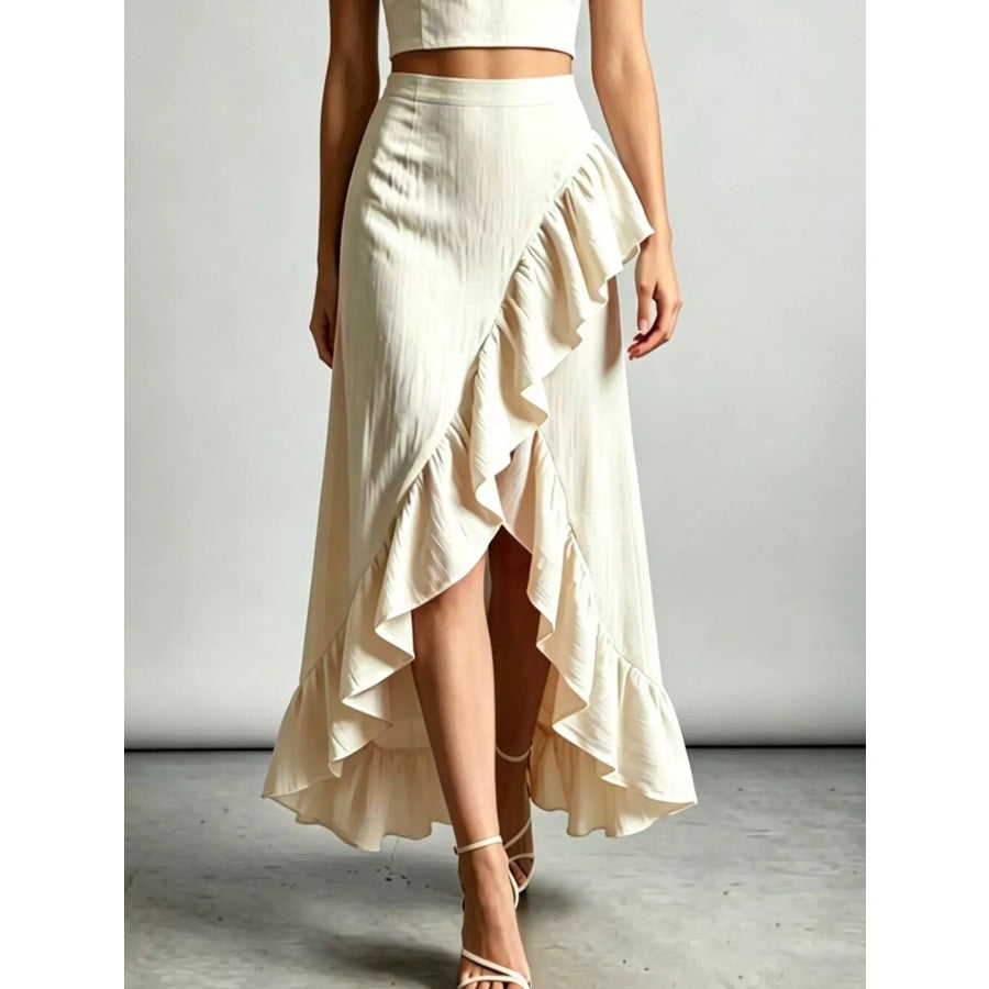 Halter Neck Crop Top and High-Low Maxi Skirt Two-Piece Set Apparel Accessories