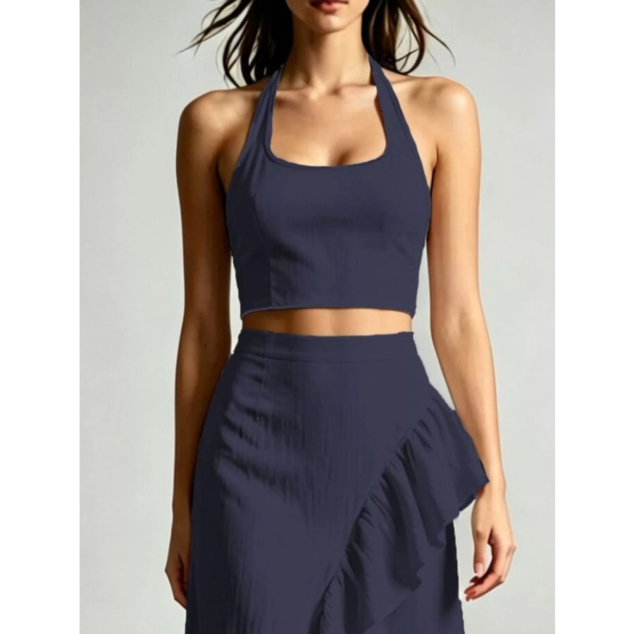 Halter Neck Crop Top and High-Low Maxi Skirt Two-Piece Set Apparel Accessories