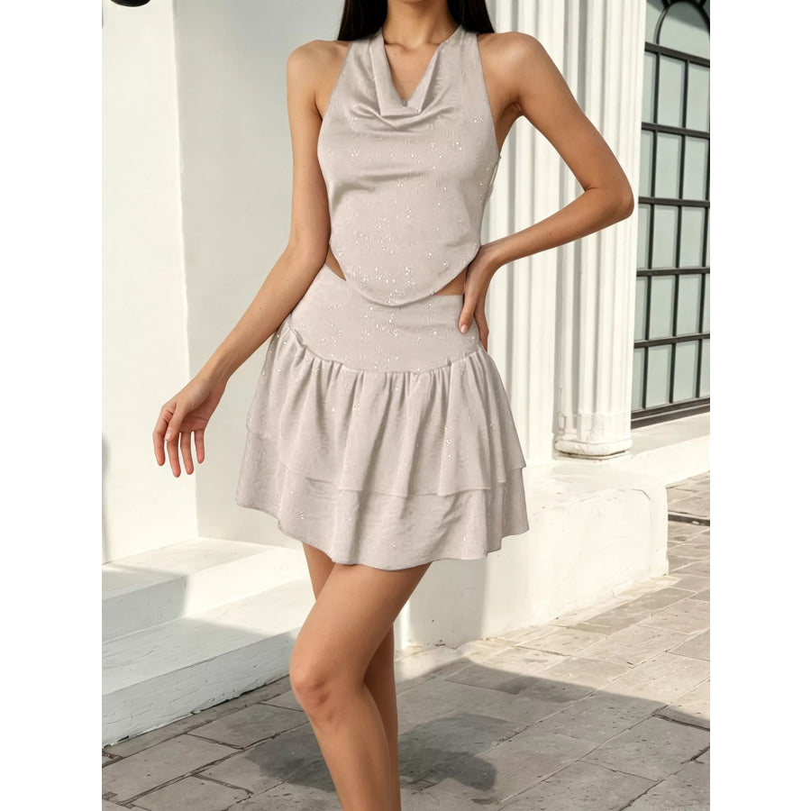 Halter Neck Crop Top and Layered Ruffle Mini Skirt Set Apparel Accessories