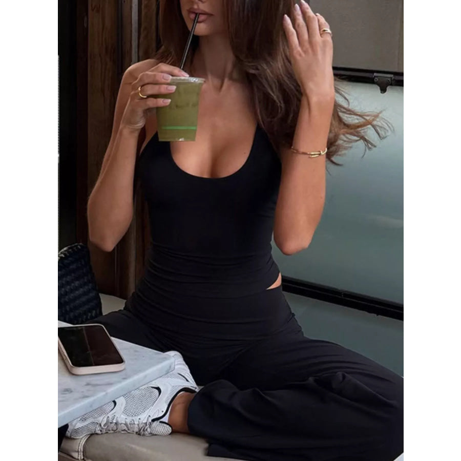Halter Neck Crop Top and Pants Set Apparel and Accessories