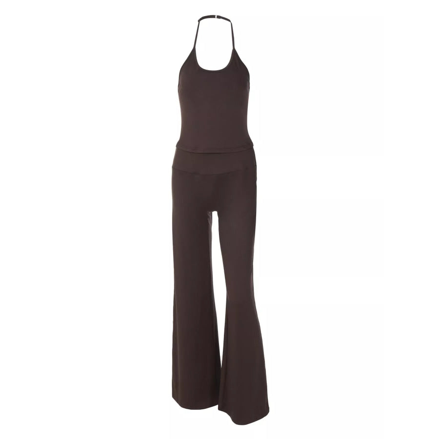 Halter Neck Crop Top and Pants Set Apparel and Accessories
