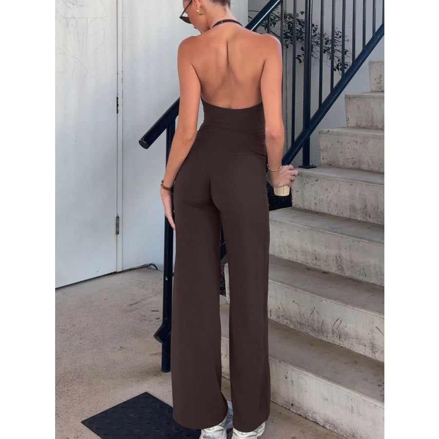Halter Neck Crop Top and Pants Set Apparel and Accessories