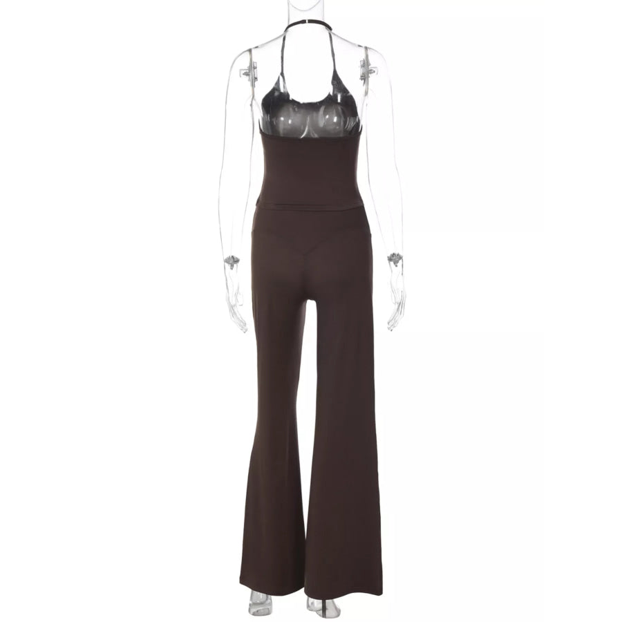 Halter Neck Crop Top and Pants Set Apparel and Accessories
