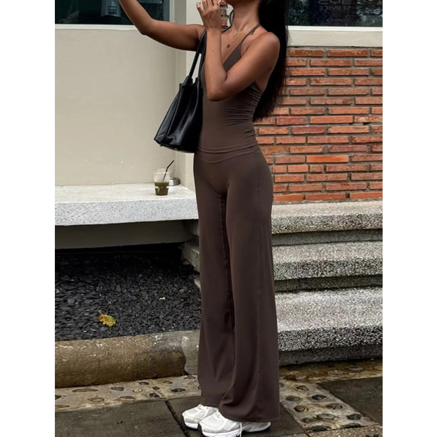 Halter Neck Crop Top and Pants Set Apparel and Accessories