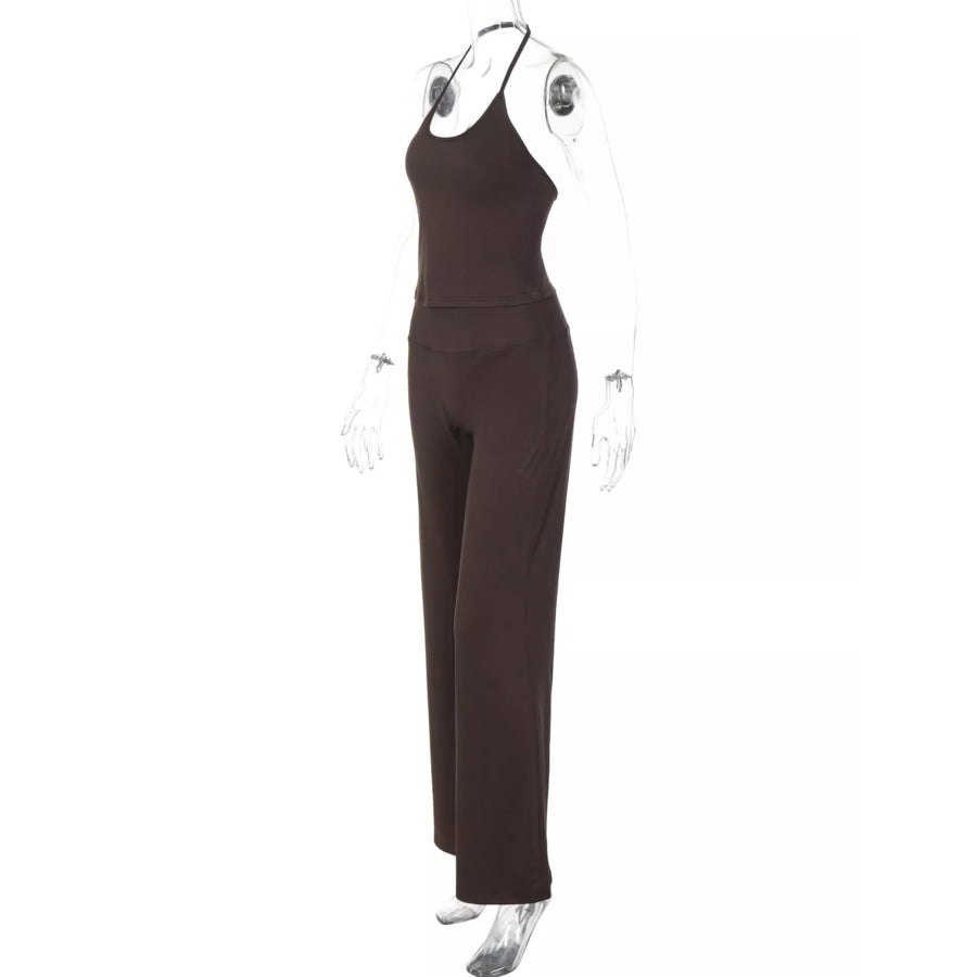 Halter Neck Crop Top and Pants Set Apparel and Accessories