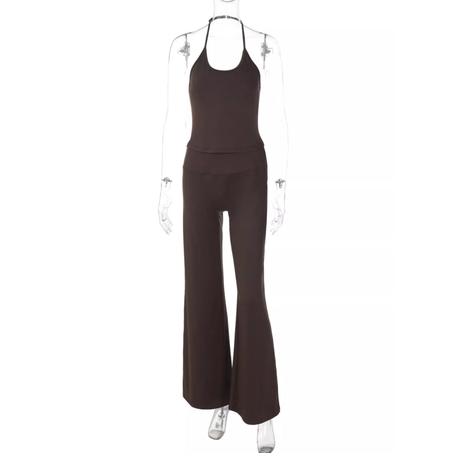 Halter Neck Crop Top and Pants Set Apparel and Accessories