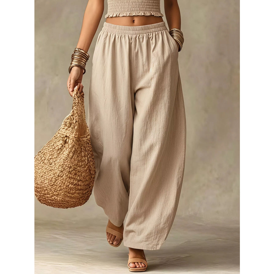 Halter Neck Crop Top and Wide-Leg Pants Two-Piece Set Apparel Accessories
