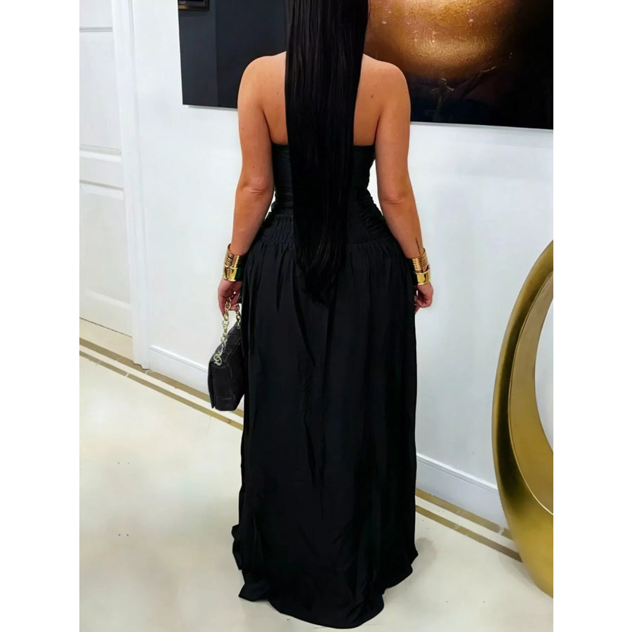 Halter Neck Cut-Out Maxi Dress with Front Slit Black / S Apparel and Accessories