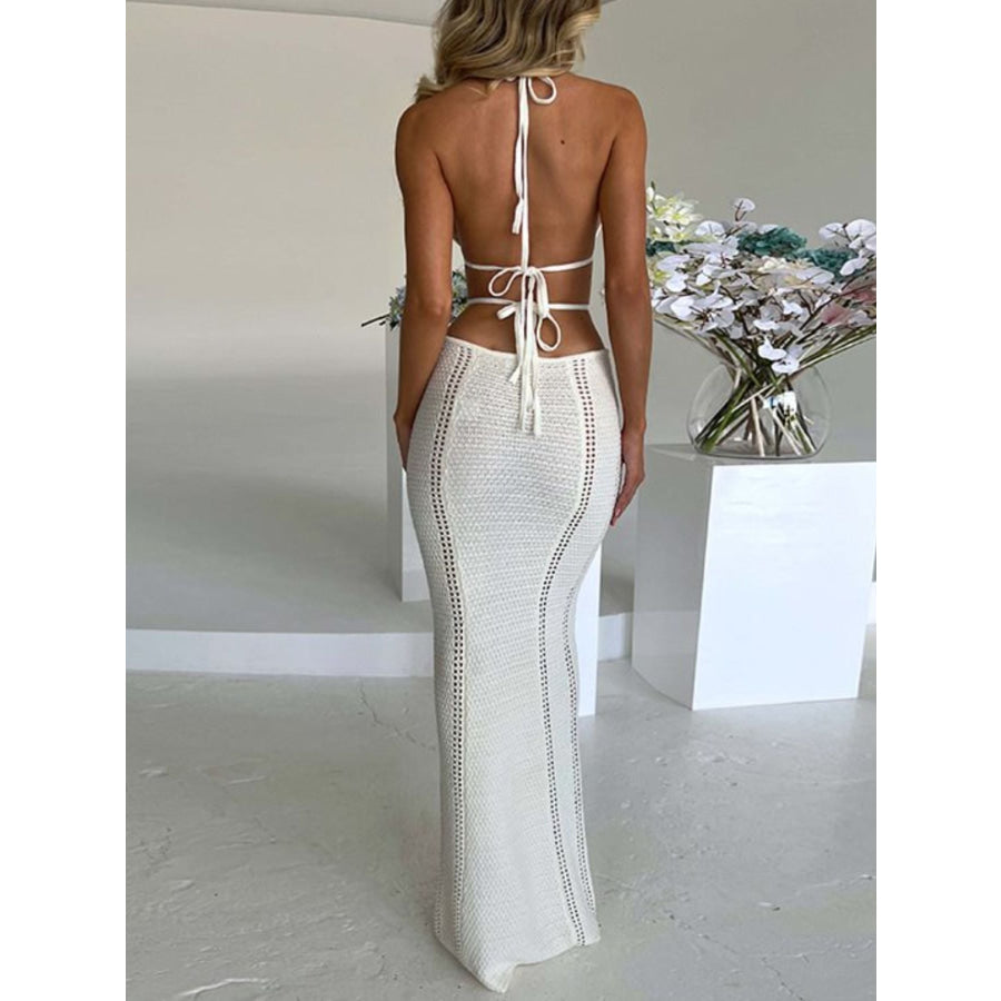 Halter Neck Cutout Knitted Maxi Dress Apparel and Accessories