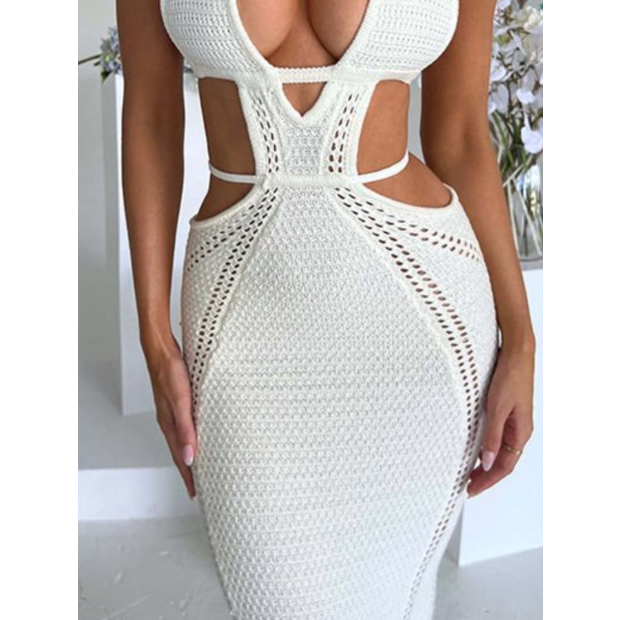 Halter Neck Cutout Knitted Maxi Dress Apparel and Accessories