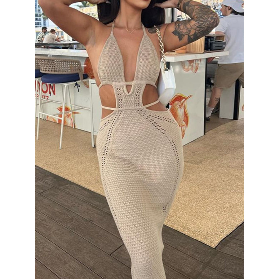 Halter Neck Cutout Knitted Maxi Dress Apparel and Accessories
