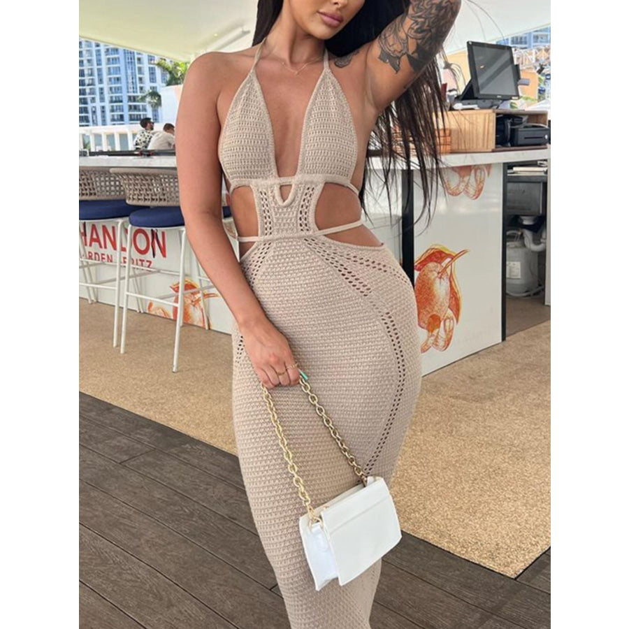 Halter Neck Cutout Knitted Maxi Dress Apparel and Accessories