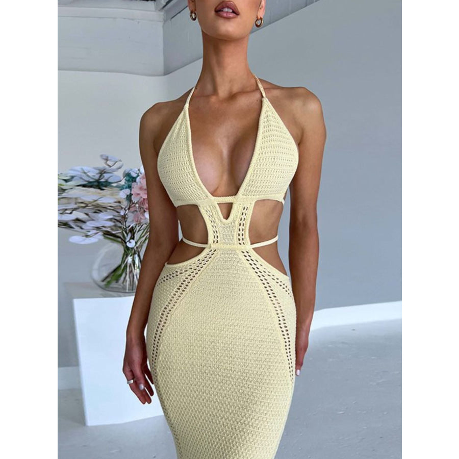 Halter Neck Cutout Knitted Maxi Dress Apparel and Accessories