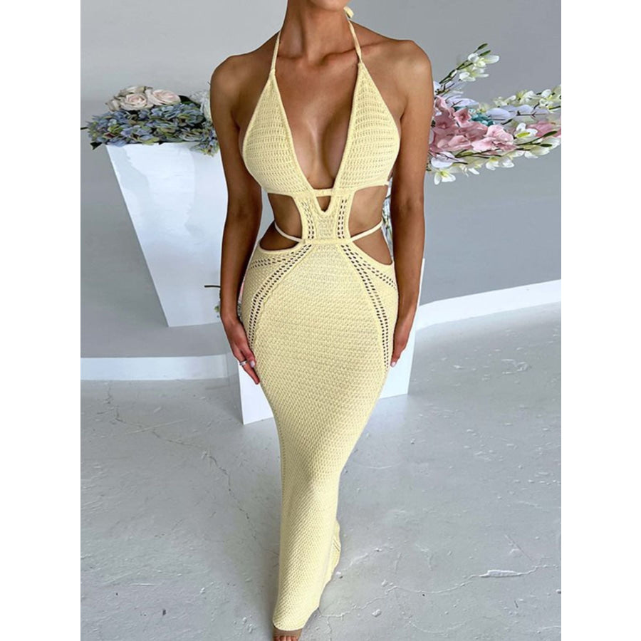 Halter Neck Cutout Knitted Maxi Dress Apparel and Accessories