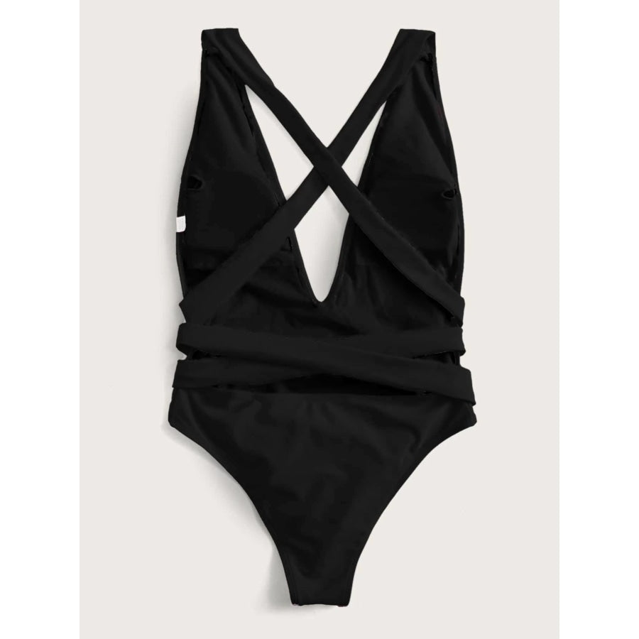 Halter Neck Deep V Tied One-Piece Swimsuit