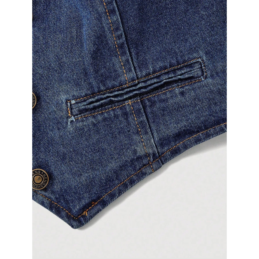 Halter Neck Denim Vest and Wide-Leg Jeans Set Apparel and Accessories